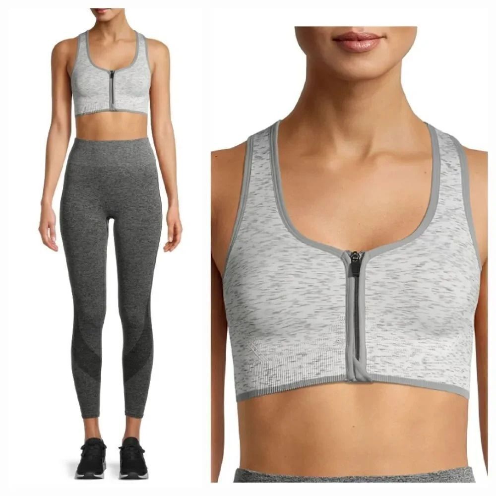 NEW Avia Activewear Women's Medium Support Sports Bra in Heathered Gray Size Med